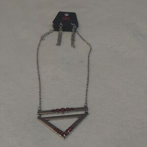 6/$10 Paparazzi Silver Necklace with Red Gems